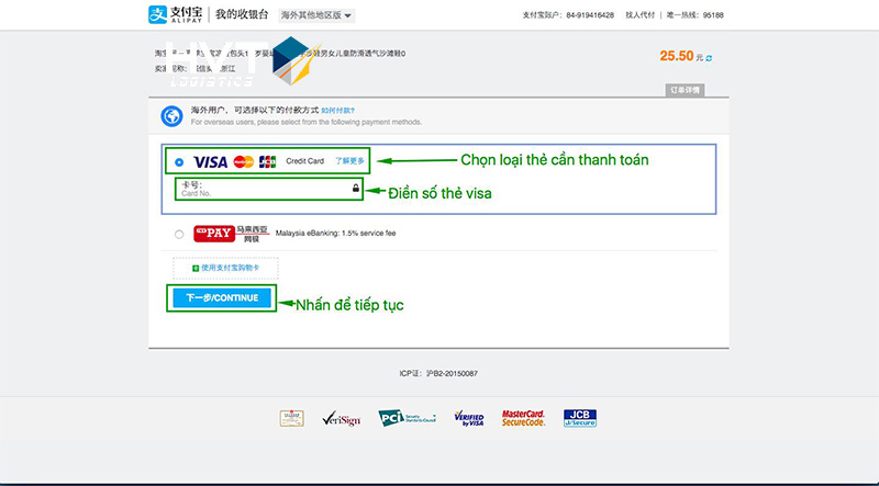 Bước 5: Thanh toán đơn hàng Taobao